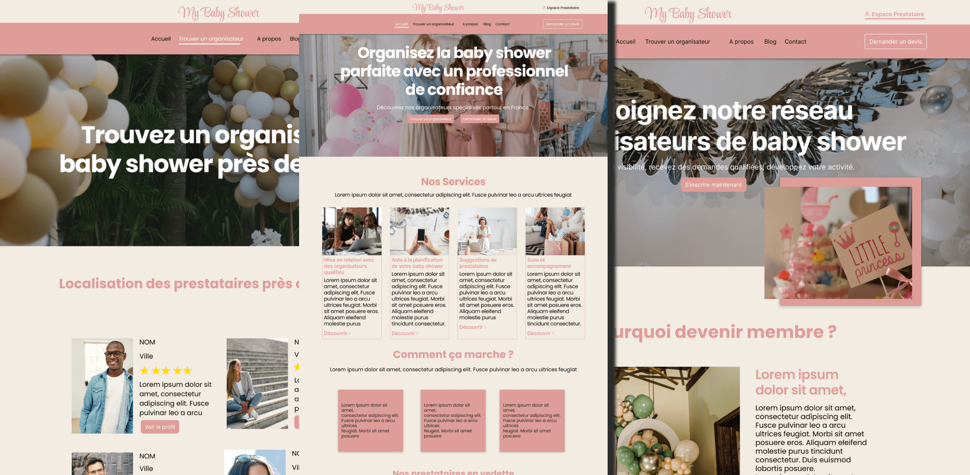 Wireframe - portfolio maquette ui design babyshower-site wordpress